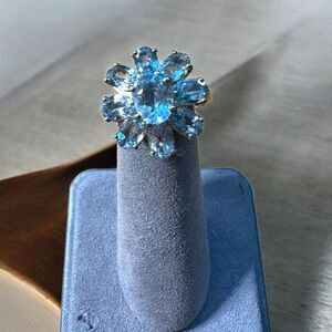 Beautiful Blue Topaz Flower in Solid Sterling Silver Ring